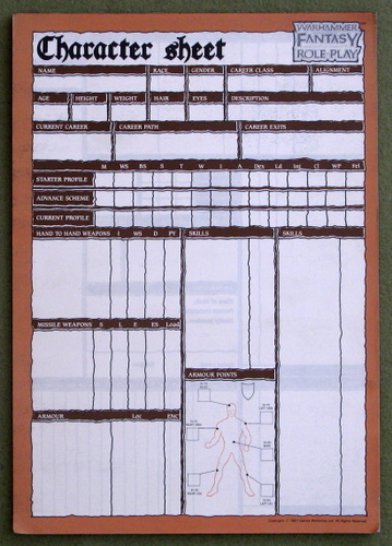 Image for Character Sheet Pad (Warhammer Fantasy Role-Play)