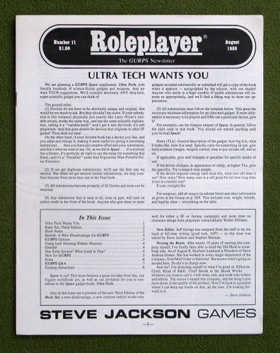 Image for Roleplayer, Number 11: The GURPS Newsletter (Magazine)