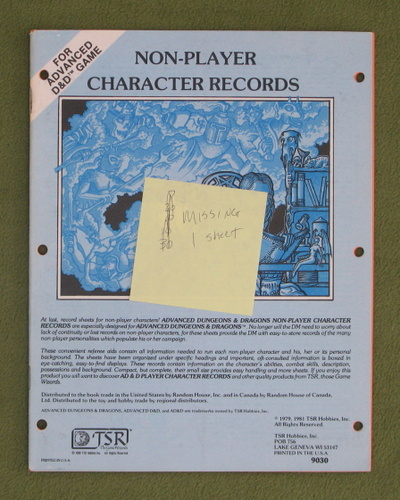Image for Non-Player Character Records (Advanced Dungeons & Dragons)