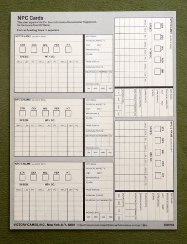 Image for NPC CARDS: For Your Information (James Bond 007 RPG)