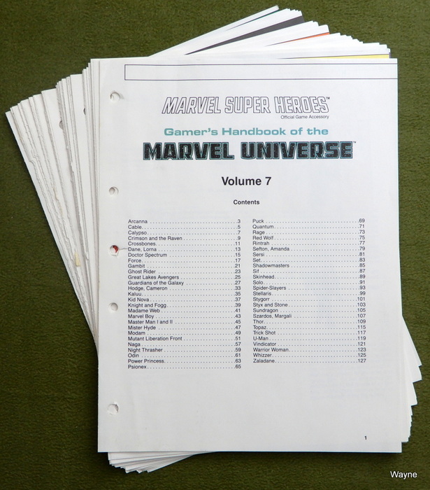 Image for Gamer's Handbook of the Marvel Universe -- 1991 Character Updates (Marvel Super Heroes MU7) - SHEETS ONLY
